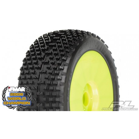 Pro-Line Pre-mounted Bow-Tie tires, M3 Soft Mounted on V2 Yellow Wheels